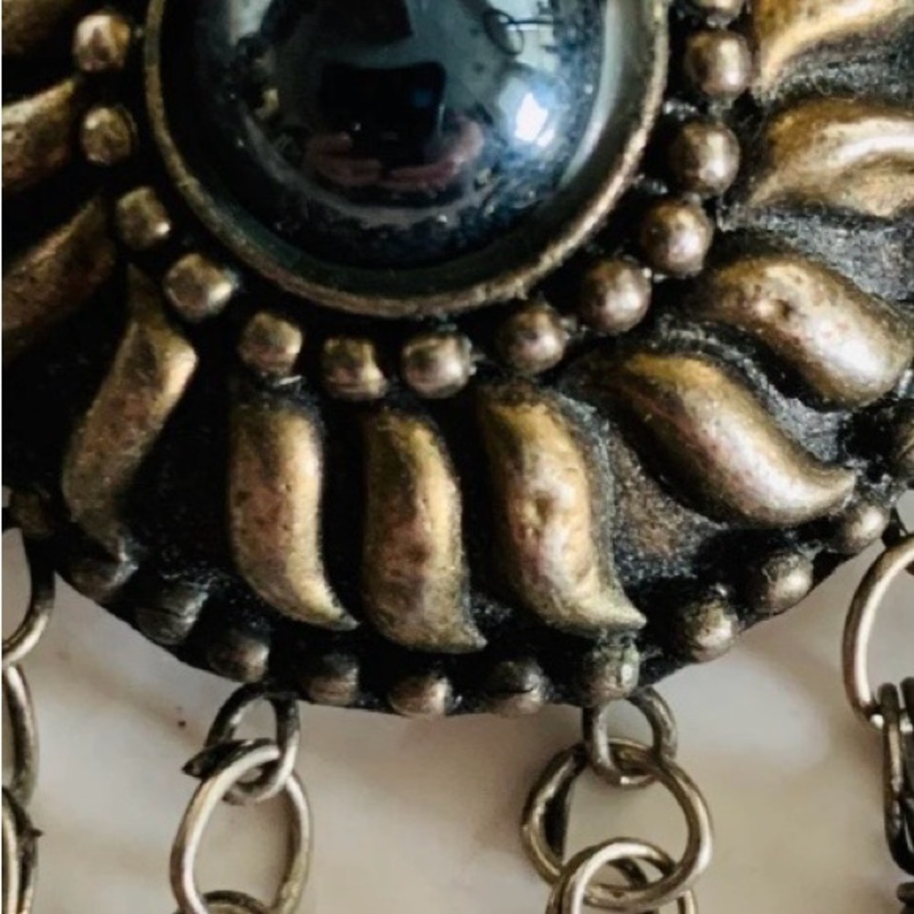 Vintage Chocker Necklace Southwest Style Silver-tone with Black Stone Center - Picture 7 of 9